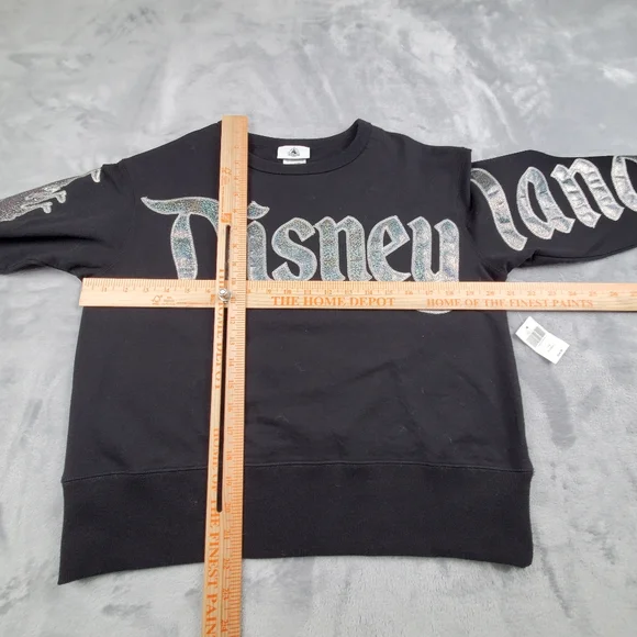 Disney Womens XS Disneyland Long Sleeve Top Black Silver Shimmer Spell Out NEW - Picture 8 of 10